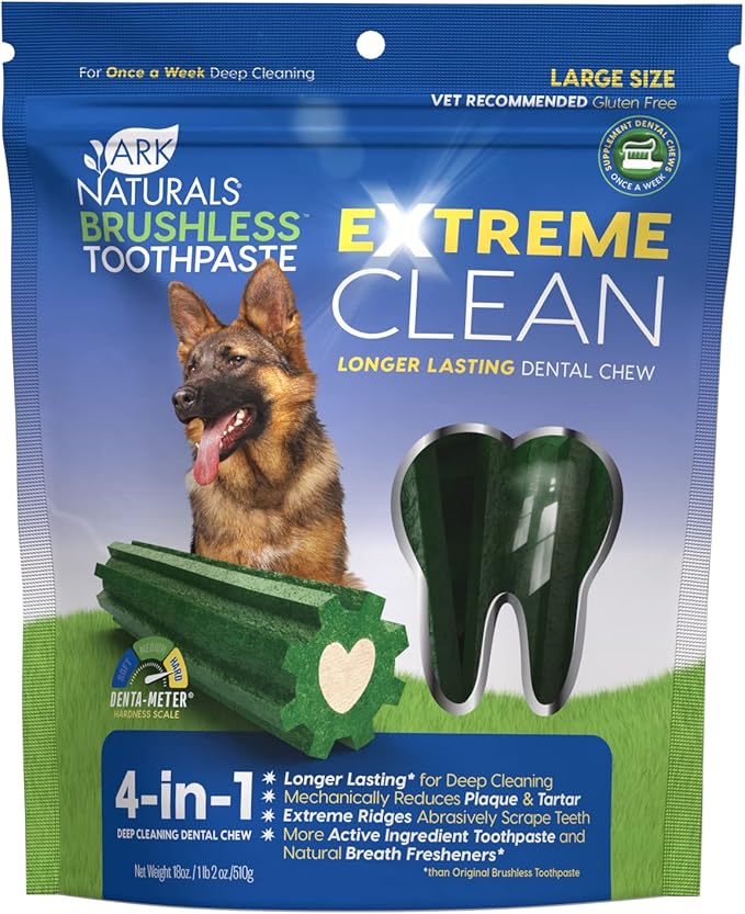 ARK NATURALS Extreme Clean Brushless Toothpaste for Large Breeds, 18 oz Bag, Long-Lasting Dog Dental Chew with Toothpaste Center, Freshen Breath, Reduce Plaque & Tartar