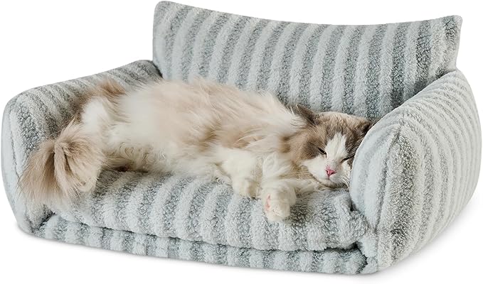 Hollypet Cat Bed Fluffy Plush Mutifuctional Double-Layer Soft Pet Couch Orthopedic Sofa Nest Beds for Small Cats and Dogs, Gray (25x20x13 inch)