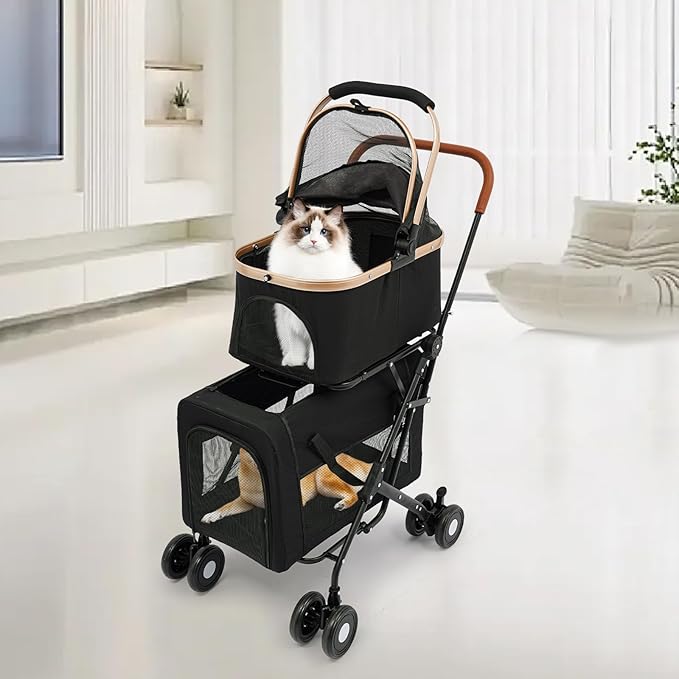 Double Pet Stroller for Small and Medium Dogs with Detachable Carrier,Cat Carriers for 2 Cats with 4 Lockable Heels,Multifunctional Pet Carrier,Black