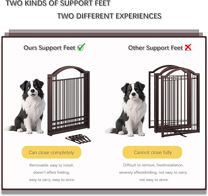 4NM Metal No Drilling Expandable Dog Gate, Extra Wide 144", Extra Tall 32" Free Standing Pet Gate with Door, Gates for Dogs Outdoor or Indoor, with 4PCS Support - Espresso