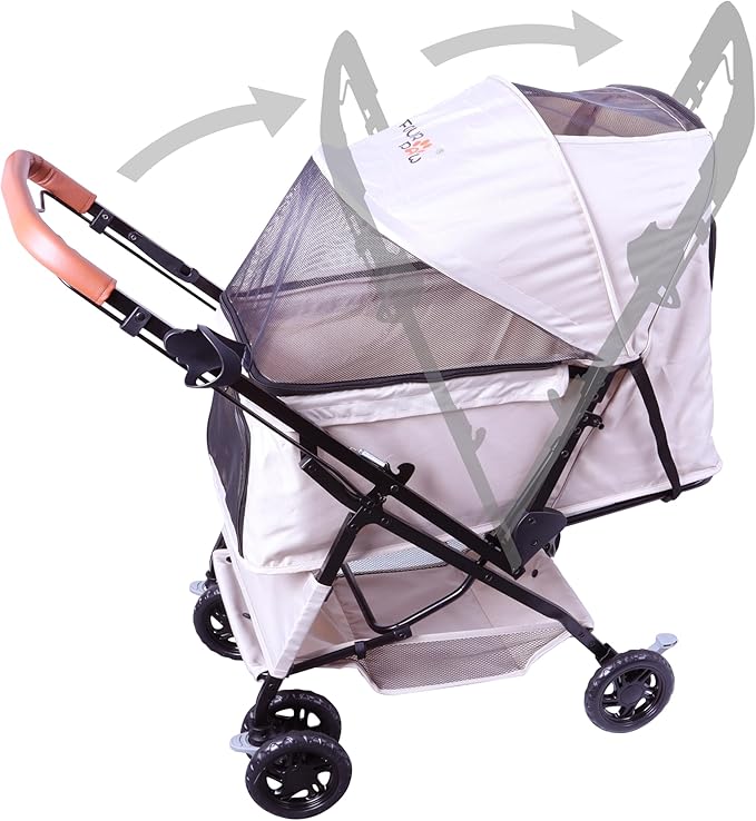 Reversible Pet Stroller (4 Wheels for Cats and Dogs) for Small and Medium Pets up to 33 lbs.Khaki