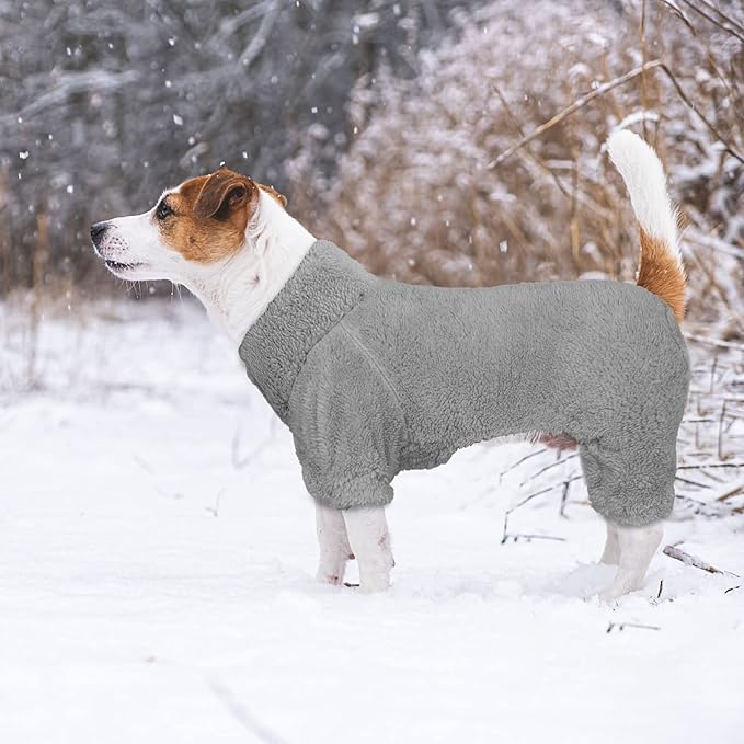 Fuzzy Dog Pajamas Turtleneck Dog Clothes Warm Soft Cozy Lightweight Dog Pjs Dog Sweaters for Small Dogs(Grey-S)