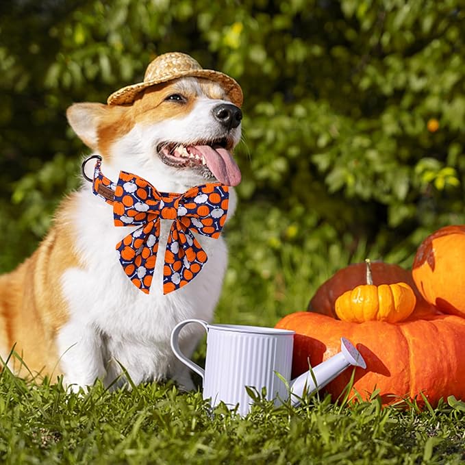 Unique Style Paws Halloween Day Dog Collar with Bowtie Bone Pumpkin Cotton Dog Collars for Small Medium Large Dogs