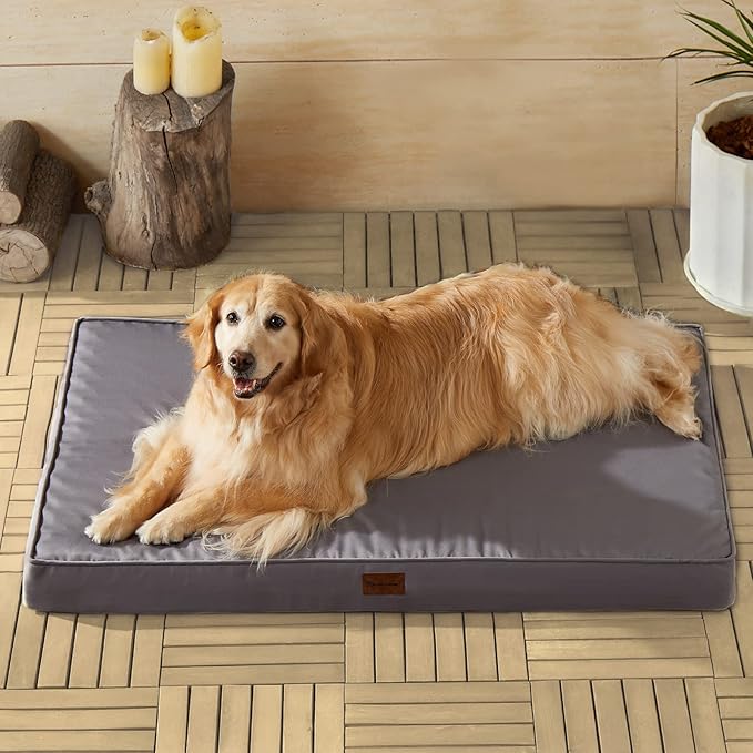 BFPETHOME Outdoor Dog Bed for Large Dogs, Waterproof, Orthopedic with Removable Washable Cover, Egg Crate Foam Mat. (30 x 20in, Grey)