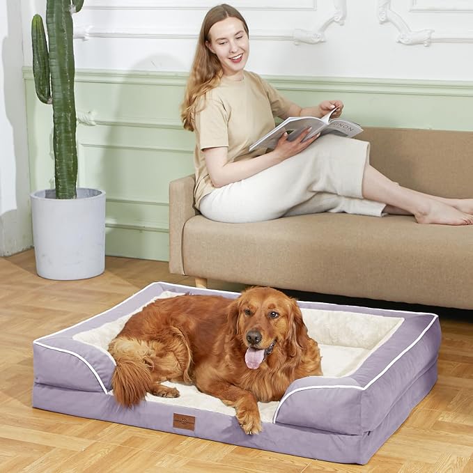 Comfort Expression Orthopedic Dog Bed for Small Dogs 20x14 Inch, Waterproof Supportive Egg Crate Foam Small Pet Bed with Removable Bolsters, Dog Couch with Washable Cover & Non-Slip Bottom, Purple