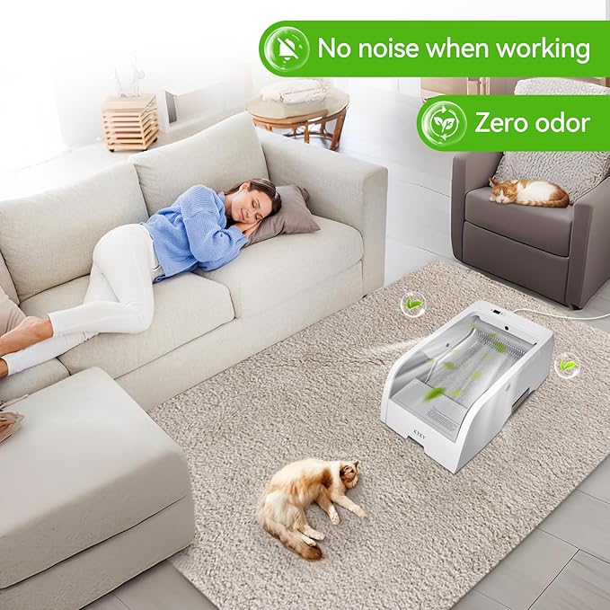 S6 Self Cleaning Litter Box, Upgraded Automatic Cat Litter Box Self Cleaning That Can Use Clumping Cat Litter, Open Design with Cats Taking to It Immediately, Anti Pinch and Odorless(Light Gray)