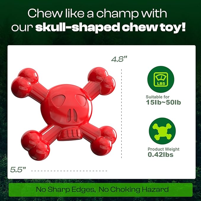 Dog Chew Toys for Aggressive Chewers – Indestructible Nylon Bone for Puppy Teething,Tough Chew Toy for Small Dogs, Bacon Flavor and Outdoor Fun, Skull Design