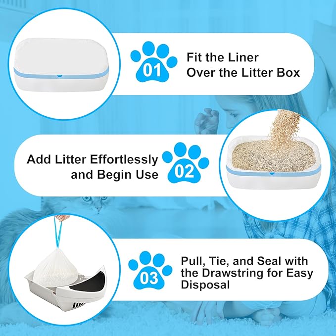 Cat Litter Bags 60 Count,21.65"x11.8" Drawstring Close Litter Box Liners for Automatic Litter Box,Thick Cat Poop Bags,Easy to Clean,Heavy Duty Robot Bag for Self-Cleaning Box