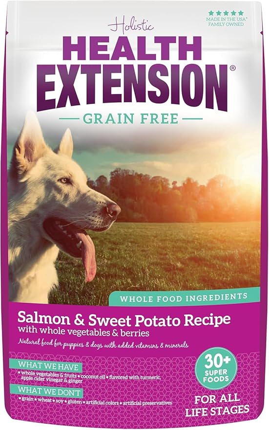 Health Extension Grain Free Salmon & Sweet Potato Dry Dog Food (4 lb / 1.81 kg) - Whole Foods Ingredients Formula with Omega 3 & Antioxidants for All Life Stages Dogs
