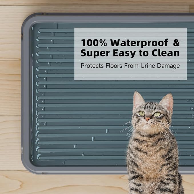 Cat Ramp for Litter Box Elevated Litter Ramp for Cat Litter Boxes, Washable Easy Cleaning Litter Mat with Filter Function Steps Suitable for Small & Elderly Cats(14"x10"x2.5")