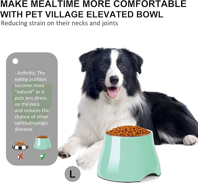 Dog Bowls,Cone Friendly Non-Slip Single Dog Bowl with Stainless Steel Inner, Raised Bowls for Small and Medium Dogs Spaniel Dogs Long Ear, High Capacity, L/3 Cups Mint Green