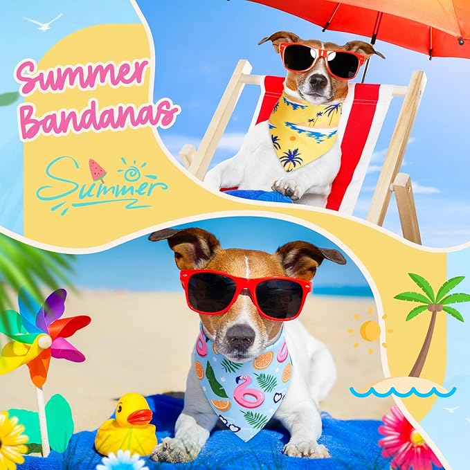 Sweetude 50 Pcs Dog Bandanas Bulk for Summer Hawaii Puppy Bandanas Adjustable Triangle Scarf Set Holiday for Small Medium Large Pet Costume Accessories(31.5 x 21.7 x 21.7 Inch, Flamingo)