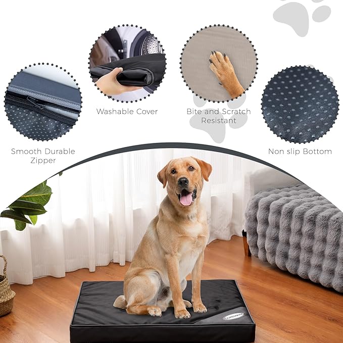 Orthopedic Outdoor Waterproof Dog Beds for Extra Large Dogs, Washable Crate Bed with Egg Crate Foam Pet Bed Mat and Removable Oxford Fabric Cooling Cover Bed,45"x 32", Black