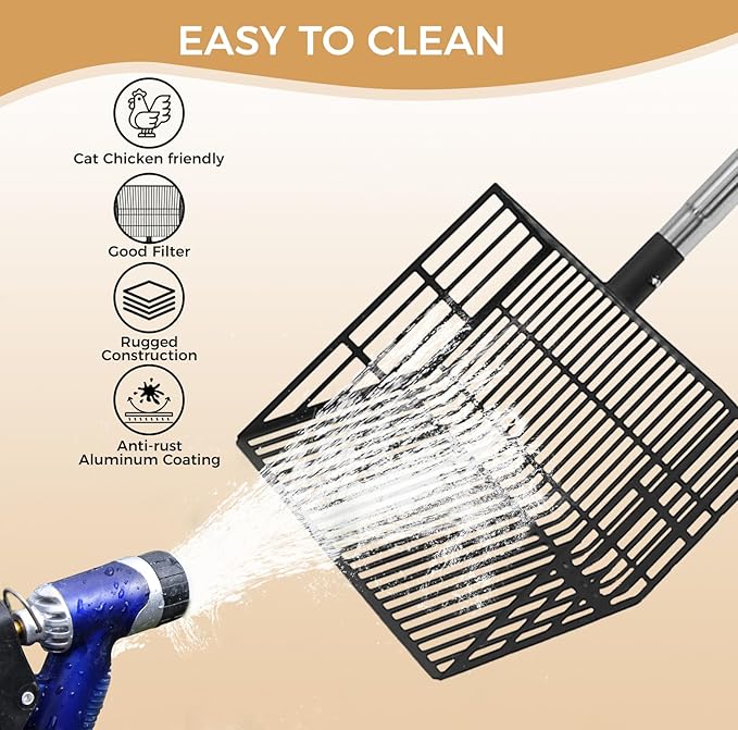 Cat Litter Scoop, Long Handle Detachable Metal Scooper with Deep Sifting Shovel,Heavy Duty Adjustable No Bending Back Pet Poop Shovel Chicken Poop Scooper (23-68 inch (Joinable Handle))