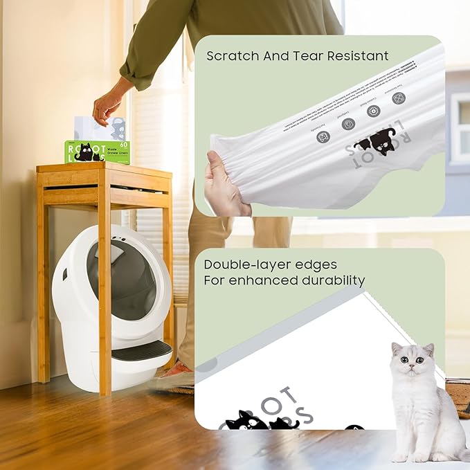 Cat Litter Box Robot 4 and 3 Waste Bags, 60 Pack Automatic Litter Box Bags, Thick Heavy Duty Cat Litter Box Liner Bags 26.3 X15.7 IN