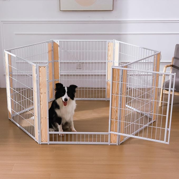 Heavy Duty Dog Playpen 35.4 Inch Height - Indoor Outdoor Pet Fence Enclosure for Medium and Small Dogs - Foldable Puppy Exercise Pen for Indoor and RV Camping or Yard (6 Panels, 35.4" H (White))