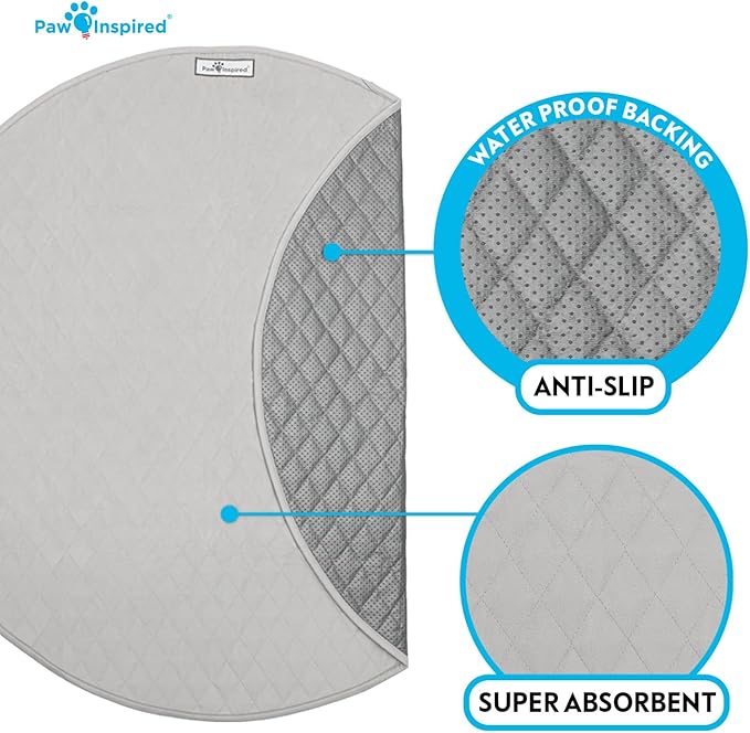 Paw Inspired 48 Inch Round Playpen Mat, Super Absorbent Fleece Cage Liner with Non-Slip Bottom, Waterproof Pet Play Pen Pad for Dogs, Rabbits, Guinea Pigs, Hamsters, Small Animals (Light Gray)