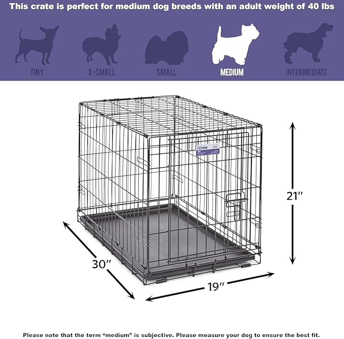 MidWest Homes for Pets 30-Inch iCrate Folding Dog Crate with Divider Panel, Leak-Proof Tray & Secure Latches – Metal Wire Kennel for Medium Breeds – Portable, Durable & Easy to Assemble