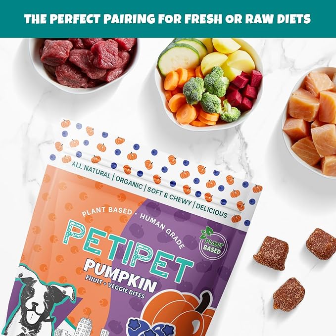 Plant-Based Pumpkin Dog Treats - Pumpkin, Carrot, Apple, and Blueberry Soft & Chewy - Vegetarian, Vegan Dog Treats with Organic Ingredients - Low-Protein, Hypoallergenic, Gluten-Free
