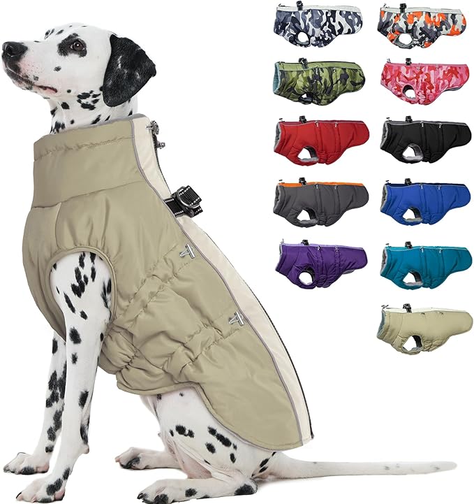 Dog Coat for Large Dogs, Dog Winter Jacket-X Large Warm Zip Up Snowsuit Dog Harness Vest Reflective Water-Resistant Dog Coat Dog Snow Jacket for Large Dogs Beagle, Corgi, Apricot