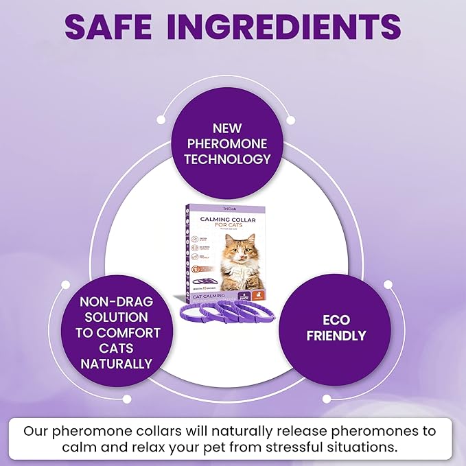 Calming Collar for Cats: Pheromone-Infused Behavior Support, Long-Lasting 30-Day Effect, Adjustable & Waterproof, 4-Pack (M Purple)