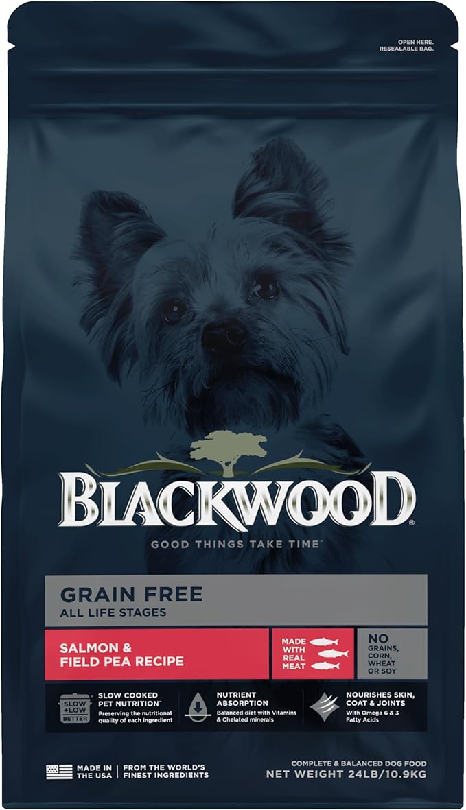 Blackwood Grain Free Dry Dog Food, Salmon & Field Pea Recipe, 24 Pound Bag for All Life Stages, Slow Cooked with Vitamins & Minerals for a Balanced Diet