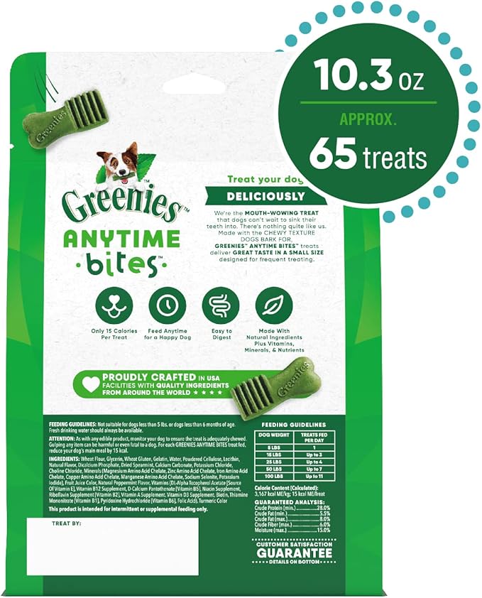 Greenies Anytime Bites Dog Treats, Mint Flavor, 10.3 oz. Bag