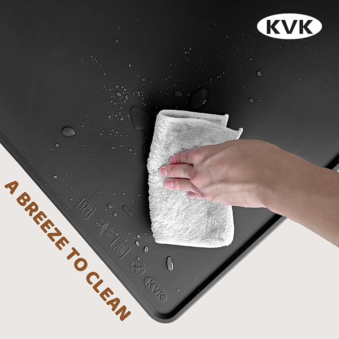 KVK Dog Food Mat, 39.4×29.5in Extra Large Silicone Pet Feeding Mat - Waterproof, Non - Slip, Chew - Resistant for Food & Water, Protect Floors (Charcoal)