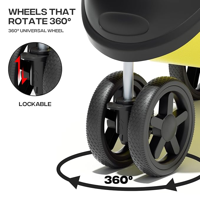 Cat & Dog Stroller, 3-Wheels Foldable Pet Stroller for Medium/Puppy Dogs & Cats, 30 Lbs, Yellow Mesh with Storage Basket & Cup Holder