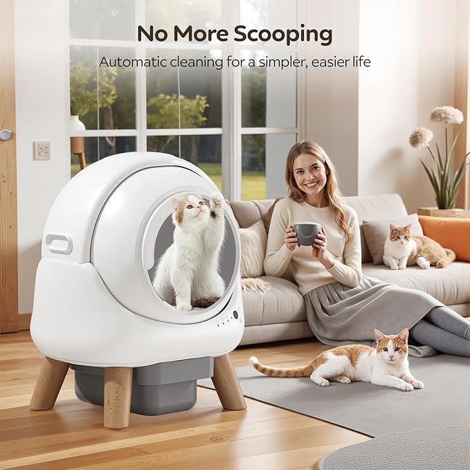 Self Cleaning Litter Box,Automatic Cat Litter Box for Multiple Cats,Robot with APP Control,Dual Safety Protection,Odor-Free Waste Disposal Includes Trash Bags,WhiteKT