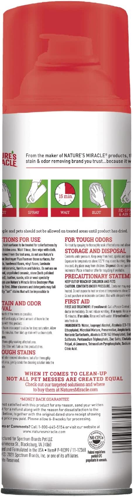 Nature's Miracle Urine Destroyer Plus for Dogs, Enzymatic Formula for Severe Dog Urine Stains, 17.5 oz