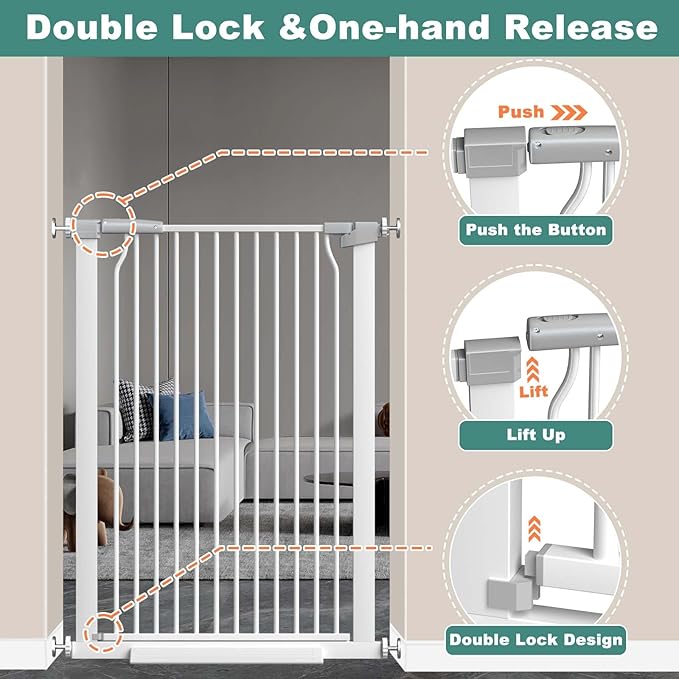 40.5" Extra Tall Baby Gate for Stairs No Drill, 32.6"-40.5" Extra Wide Dog Gate Indoor, Pressure Mounted Metal Safety Child Gate, Cat Puppy Pet Gate for House Doorways Walk Thru, White