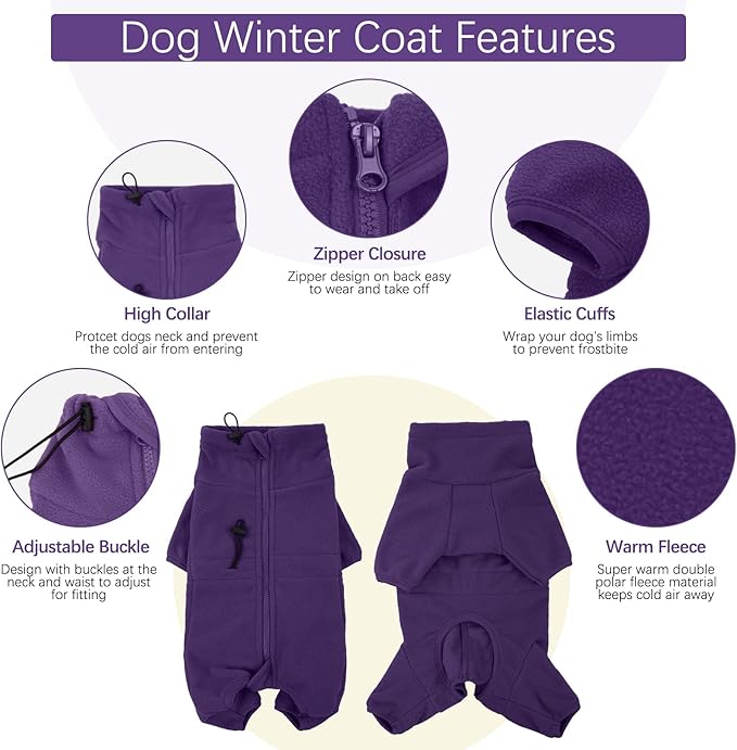 ROZKITCH Purple Dog Coat Pajamas, Pet Windproof Warm Cold Weather Jacket Vest Cozy Jumpsuit Apparel Outfit Clothes for Small Medium Large Dog Walking Sleep Purple 3XL