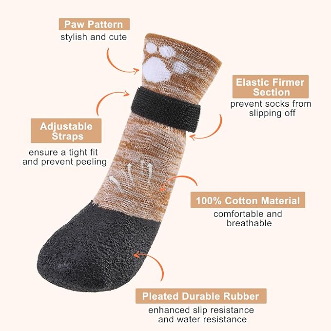 BEAUTYZOO Waterproof Dog Shoes for Small Medium Large Size Dogs, Dog Booties to Prevent Licking for Hardfloors Floors,6 PCS Grip Dog Socks Senior Dog Boots & Paw Protectors for Winter Snow Rain Hiking