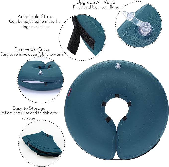 MIDOG Inflatable Dog Cone Alternative for After Surgery - Soft Protective Donut Collar Prevents Licking & Allows Eating, Comfortable Recovery E-Collar Alternative for Small Medium Large Dogs (Blue,S)