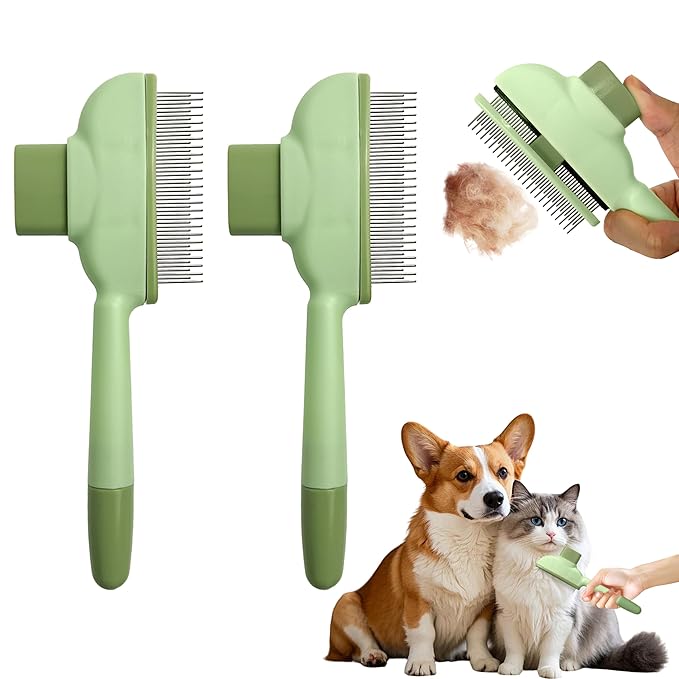 Cat Hair Brush & Dog Brush, Deshedding Brush for Long or Short Haired Pets, Removes Loose Fur, Durable Stainless Steel & ABS Design (green 2pcs)