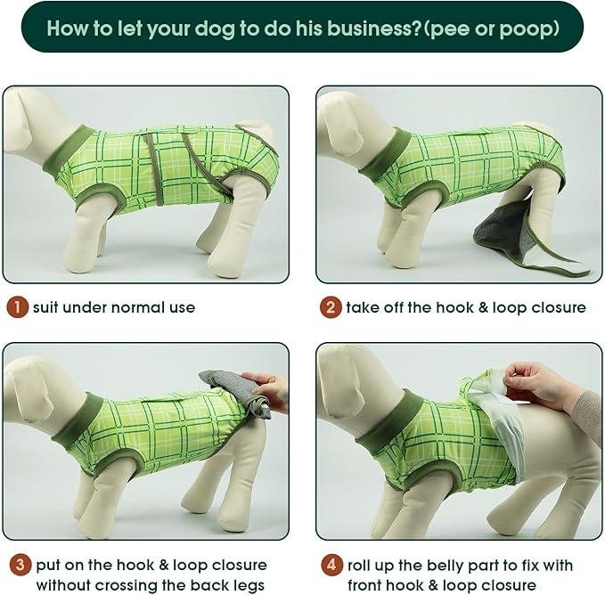 Kuoser Dog Recovery Suit for Female Male Dogs, Post-Surgery Bodysuit for Spay Neuter, Dog Onesie After Surgery, Anti-Licking Pet Surgical Recovery Suit, Green M