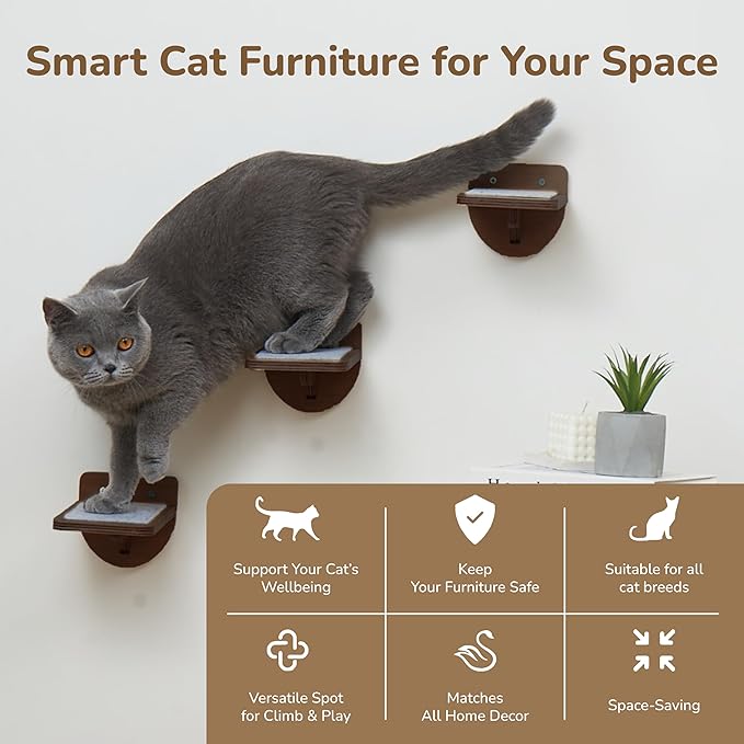 45LBS Capacity Cat Window Perch with Bolster, Hammock Seat with Premium Plywood & Metal Frame, Cat Window Bed for Indoor Cats & Kittens, Extra Cood Pad (Walnut, Cat Wall Steps)