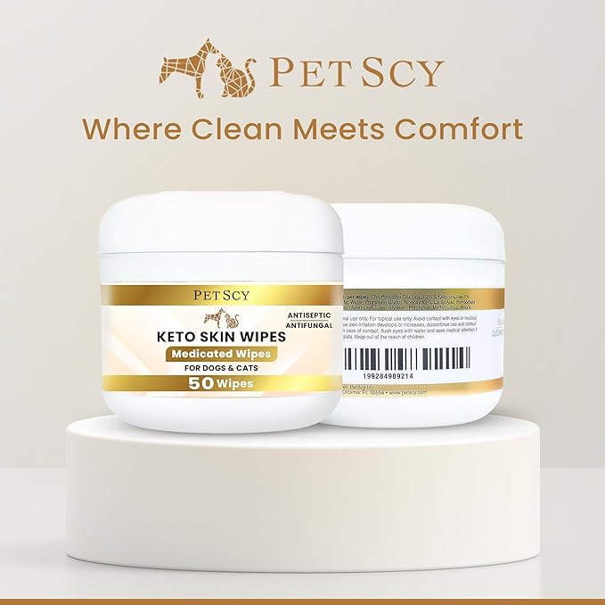 Petscy Travel Keto Skin Wipes - Antiseptic Dog Wipes for Paws, Ears, Facial Folds, Underarms & Other Sensitive Areas for Dogs & Cats – Aloe-Infused, Non-Greasy Formula - 50 Wipes