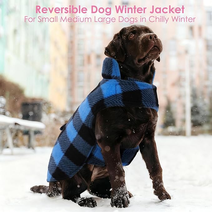 AOFITEE Dog Coat Plaid Dog Winter Coat for Small Dogs, Warm Dogs Jacket Christmas Sweater, Waterproof Pet Puffer Jacket, Reversible Pet Cold Weather Coats for Small Medium Large Pets, Blue L