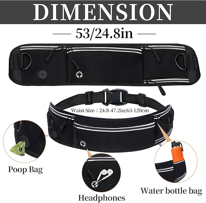 Waist Leash for Dog Walking, Waist Running Leash with Zipper, Walking Pouch for Dog Walking, Reflective Dual Padded Handles Walking Leashs, Bungee Retractable Running for Medium to Large Dogs