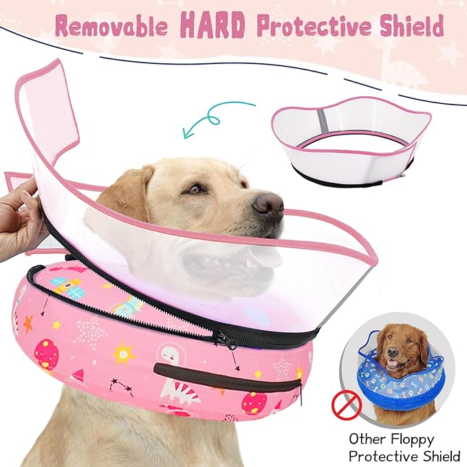 Elevated Inflatable Dog Cone Collar to Stop Licking, Dog Donut Collar After Surgery, Soft Dog Cone Alternative for Small Medium Large Dogs