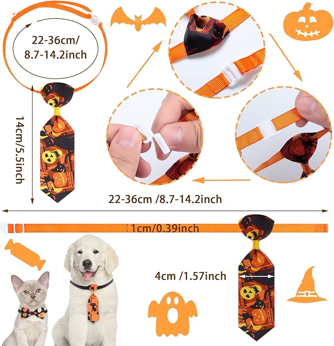 Eccliy 50 Pcs Halloween Dog Bow Ties Halloween Dog Collars Adjustable Puppy Hair Bows Neckties Set Pumpkin Ghost Pet Bow Ties Collar for Puppy Small Medium Large Pets