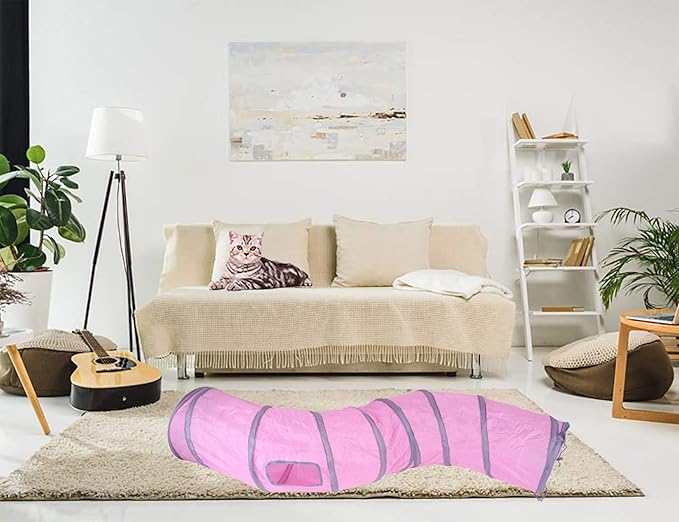 Cat Tunnel for Indoor Cats Interactive, Rabbit Tunnel Toys, Pet Toys Play Tunnels for Cats Kittens Rabbits Puppies Crinkle Pop Up 47" Shape S