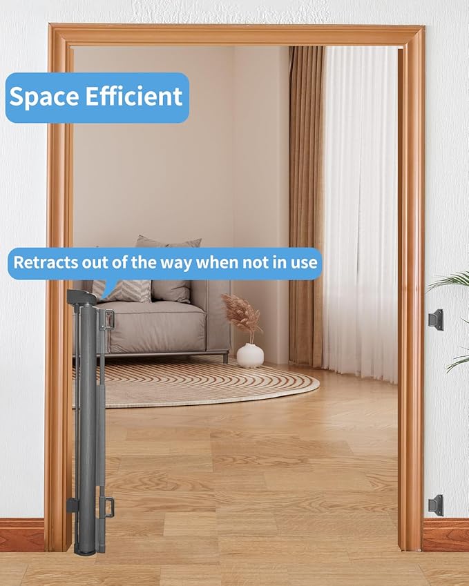 (2 Pack) Retractable Baby Gate for Doorways and Stairs, Mesh Safety Gate for Pet, Indoor & Outdoor Use, One-Hand Operation, Easy Installation, 33.6" Tall, Expands to 55" Wide（Grey,33.6"x55")