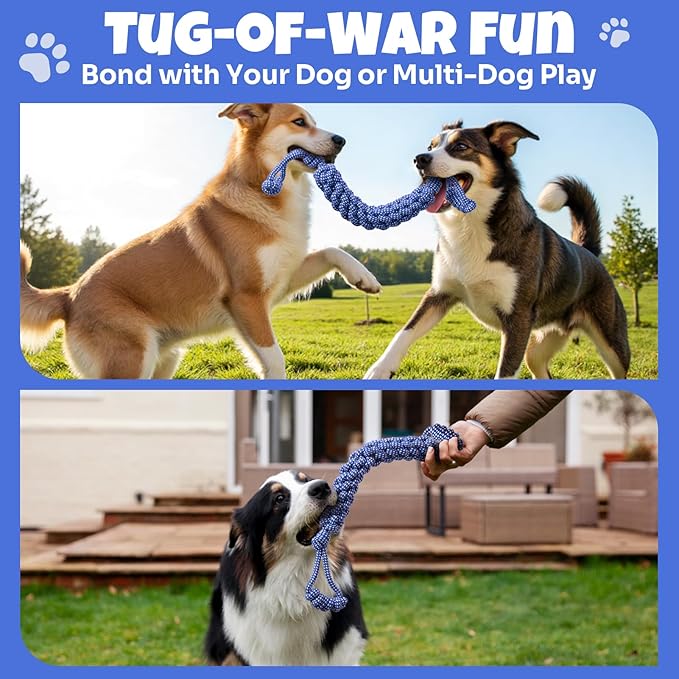 Interactive Dog Frisbee Rope Toy – Tough 2-in-1 Flying Disc & Rope Chew Toy for Medium/Large Dogs, Outdoor Training & Fetching, Grey & Blue