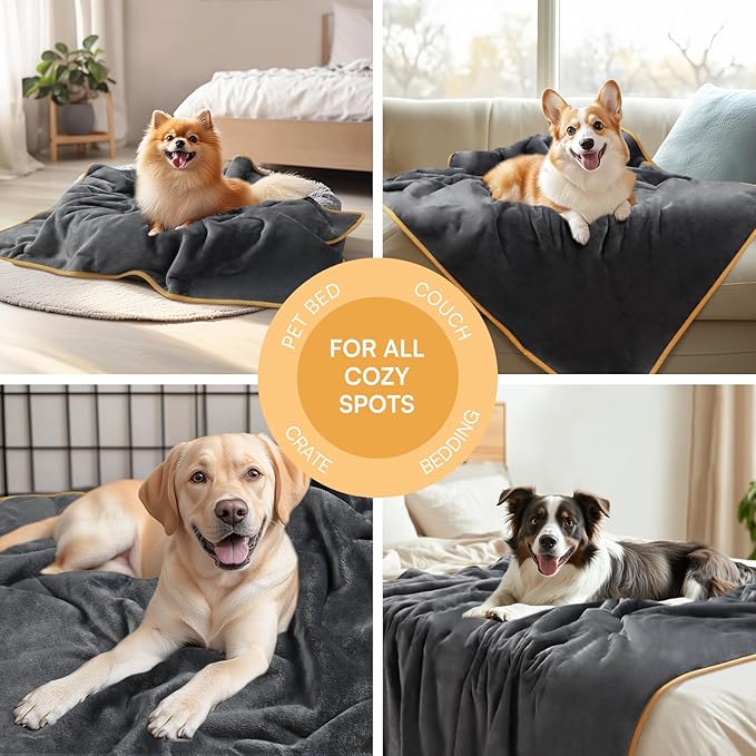 Luciphia Waterproof Pet Blanket, Liquid Pee Proof Dog Blanket for Sofa Bed Couch, Reversible Sherpa Fleece Furniture Protector Cover for Small Medium Large Dogs Cats, Grey+Beige X-Large（85" x 57"）