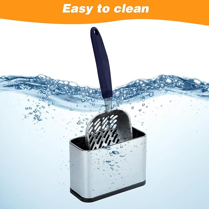 Heavy-Duty Cat Litter Scoop with Holder,Metal Cat Scooper Holder Trash Container,Aluminum Kitty Poop Sifting Shovel Captures All Clumps,Speed Sifter Litter Box Scooper with Cats Caddy(Blue)