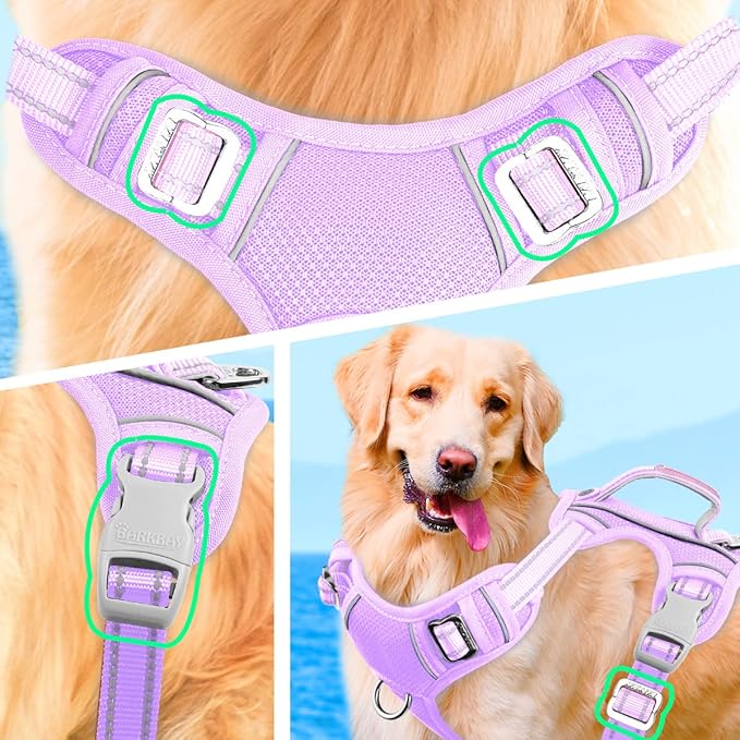 BARKBAY No Pull Dog Harness Large Reflective Dog Harness with Front Clip and Easy Control Handle for Walking Training Running with ID tag Pocket(Violet Purple,L)