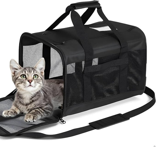 Cat Dog Pet Carrier for Medium to Large Cats (20+ lbs) and Small Dogs -Top Loading, Portable & Collapsible Cat Travel Bag Dual Kitten Sturdy Crate for Long Journeys - Holds Up to 25lbs